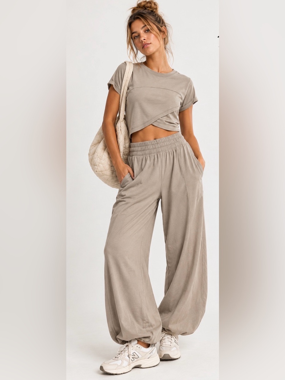 Free People FP Movement Hot Shot Crossover Set Taupe Size XS EUC